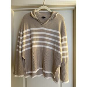 Rails Tessa Sweater Women’s Medium Sand Stripe Merino Wool Quarter Zip